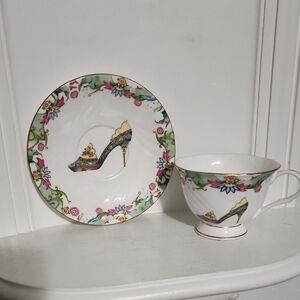 Royal Elfreda fine porcelain tea cup and saucer set with a high heel stiletto